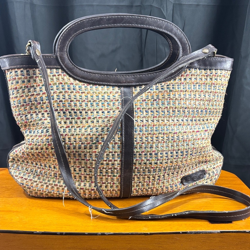 EGO Multicolor Woven Crossbody Bag with Brown Accents